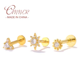 1PCS Piercing Aretes 925 Sterling Silver Stud Earrings For Women Bling Zircon Star Moon Flower Cartilage Ear Bone Earlobe Buckle