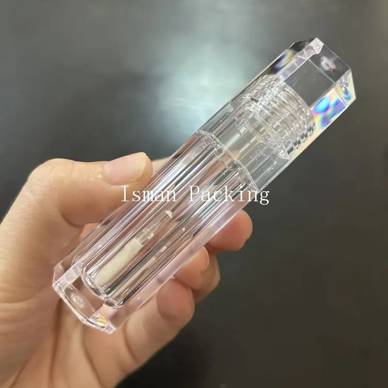 50 szt. pustych, unikatowych sześciokątnych, przezroczystych kryształowych flakoników na błyszczyk do ust, pojemniki na grube płynne szminki z pędzelkiem, 5 ml