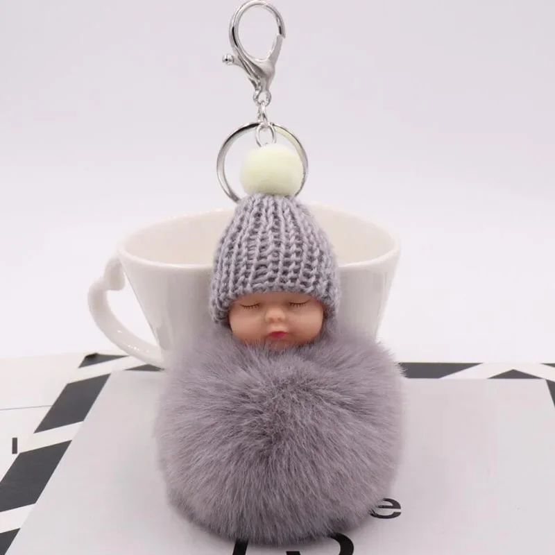 20pcs/lot Party Favors Cute Sleeping Baby Fluffy Balls Keychains Personalized Present Festival Supplies For Wedding Souvenir