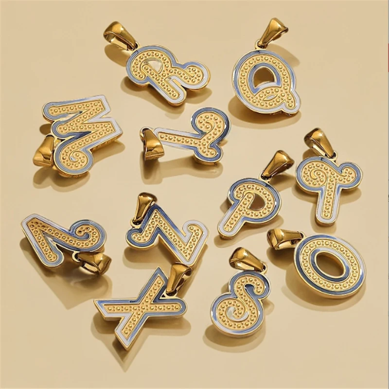 10Pcs/Lot 18K Gold Plated Stainless Steel Alphabet Charms for DIY Pendant Necklace Keychain Jewelry Findings Accessories