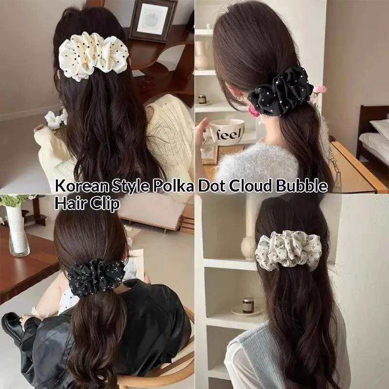 2 Stück gepunktete, plissierte Bananenklammern, niedliche Haarspangen im koreanischen Stil, Pferdeschwanzhalter, vertikale Klammer für Damen – Detail 2