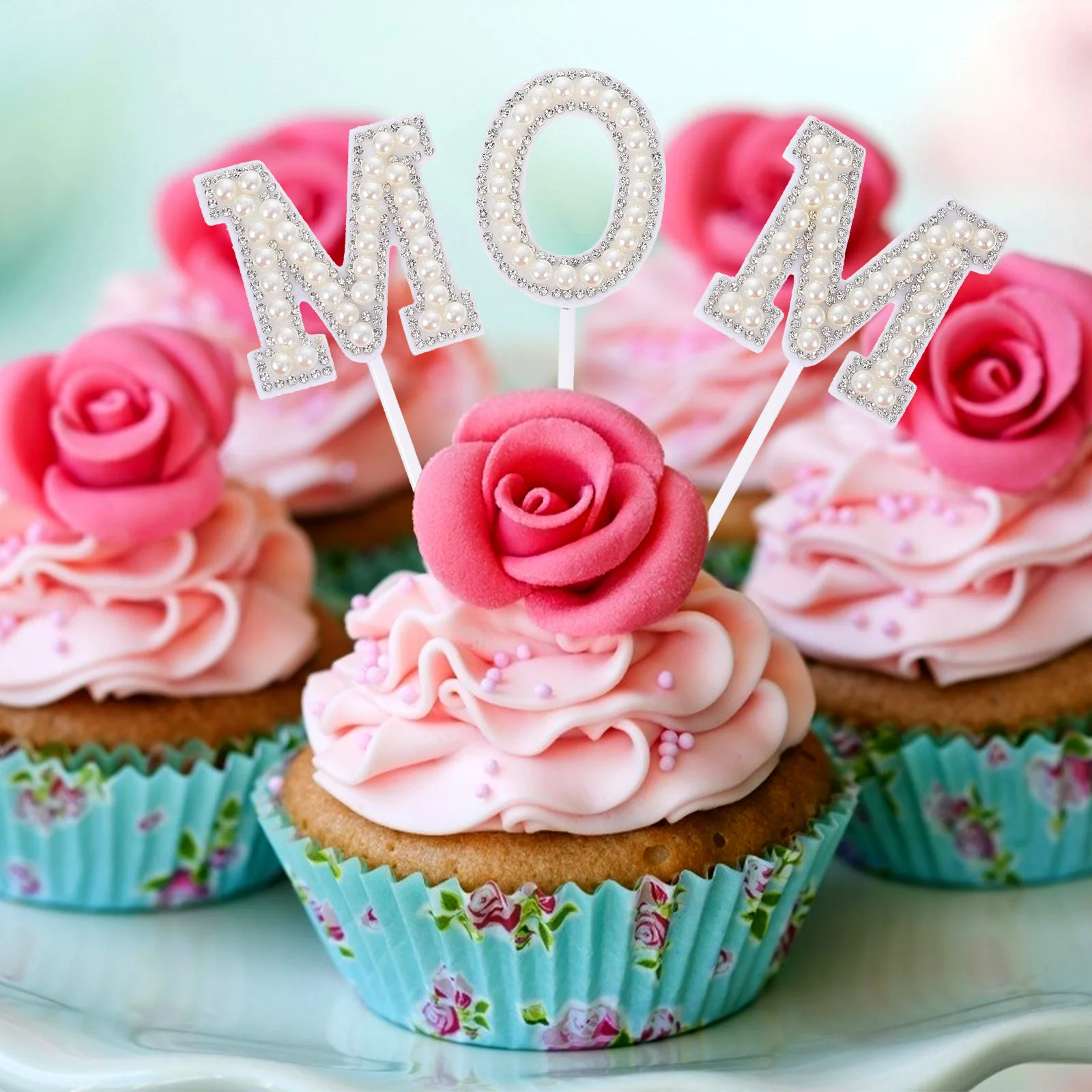 

5Sets Mom Cake Decors Exquisite Craftsmanship Baking Decorations for Mother's Day Cupcake Party Ornaments