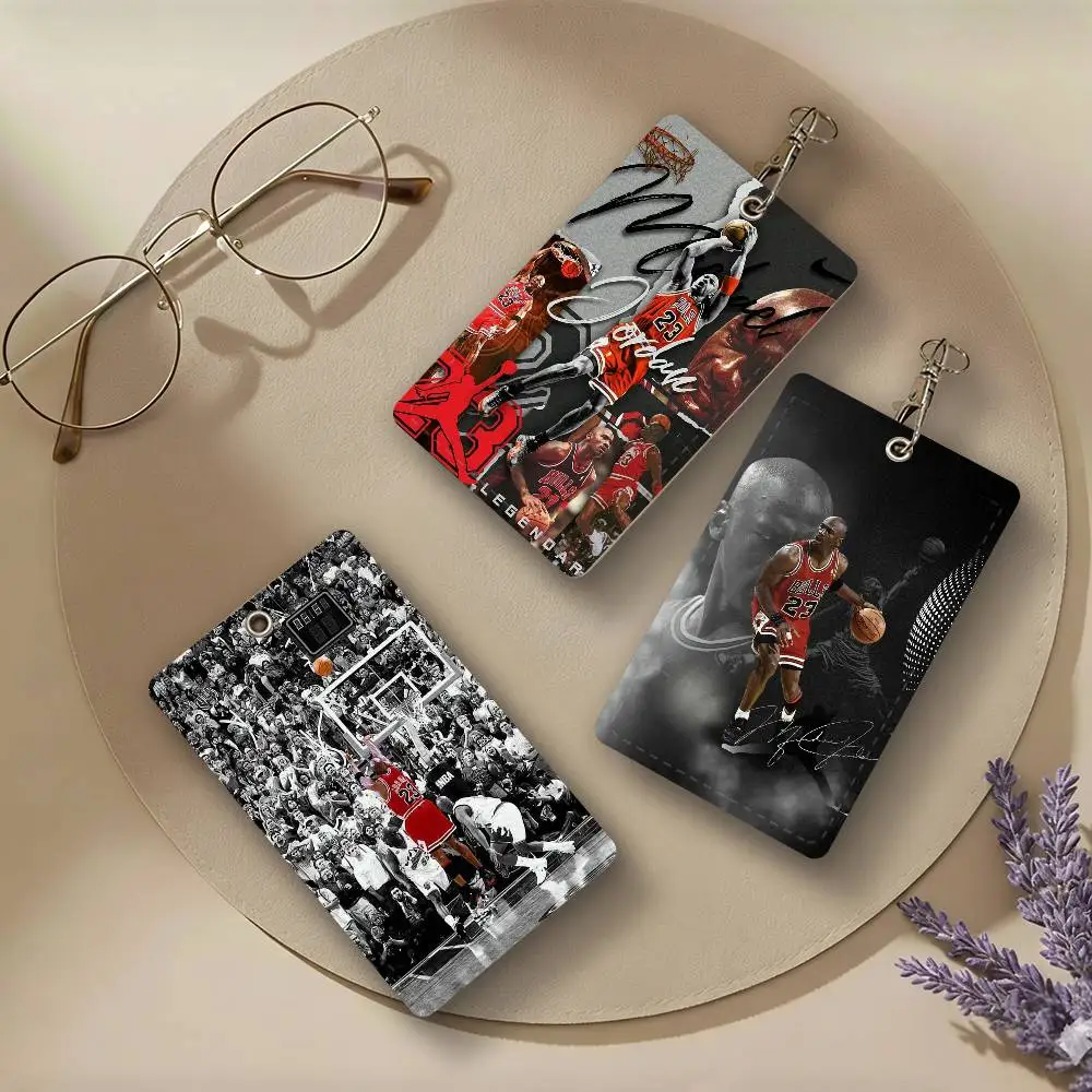 Baseket Ball Star M-Michael J-Jordan PU Leather Card Holders Anti-lost Protective Cover Cases Campus Access Cards Key Chain