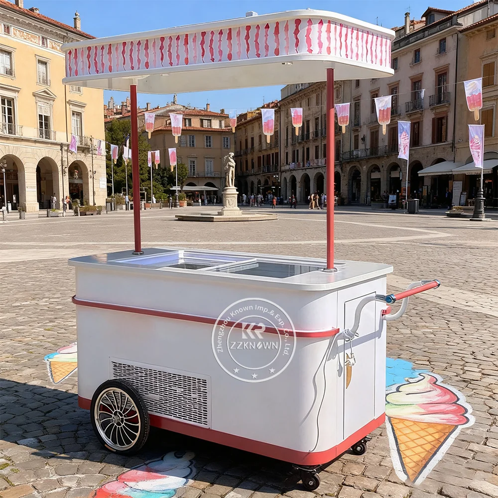 

New Gelato Ice Cream Cart Display Case Mobile Food Cart Flower Cart Outdoor Flower Cart Street Food Push Cart