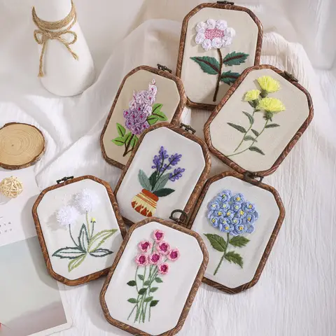 Lucky Flower Embroidery Kit with EN Instructions,with Ancient Hoop,Needle,Thread,Pre-printed Pattern on Cloth for DIY