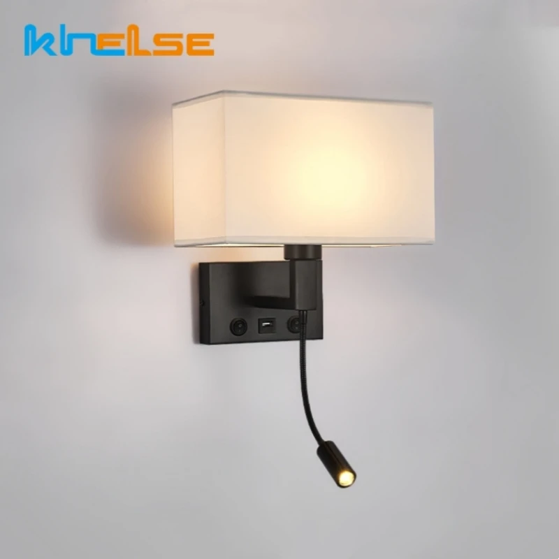 

Modern Indoor Wall Lamp With Switch E27 LED American Style Fabric Lampshade Bedside Light Hotel Bedhead Wall Scones Fixtures