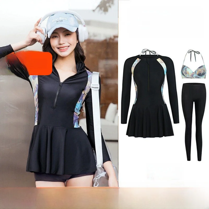 

Women's Long Sleeve Wetsuit Swimsuit Cover up Slimming Belly Cover Large Size Swimming Costume for Diving