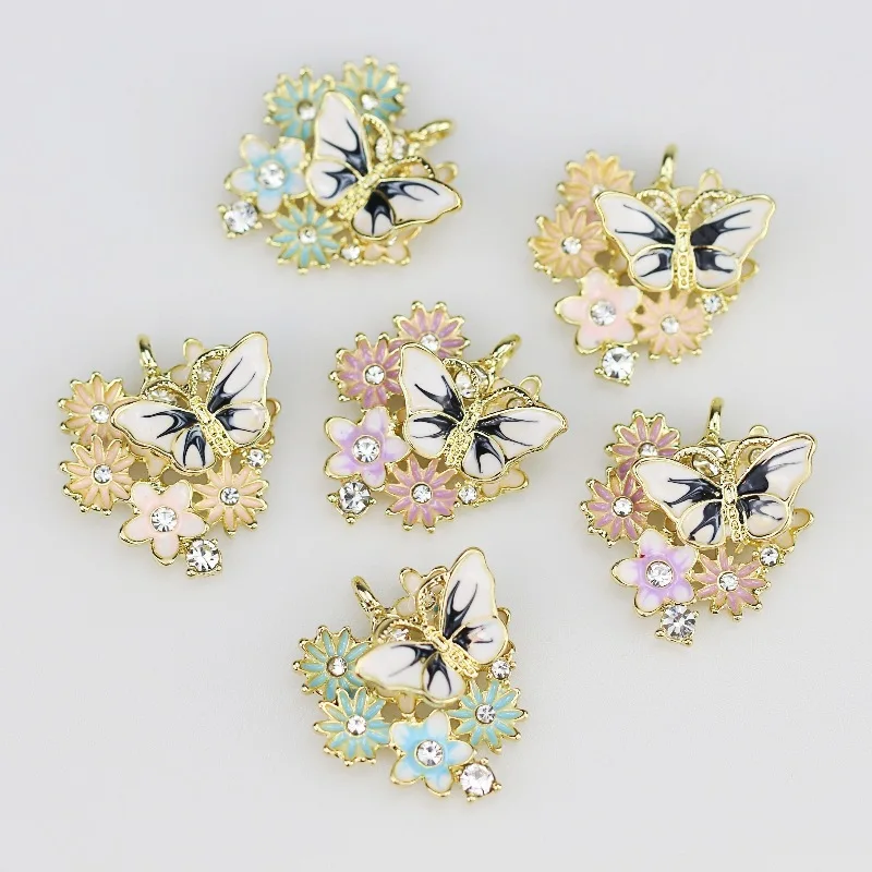 20pcs/lot butterfly pendant Enamel flower Charm DIY accessories of necklace bracelet apparel Decoration Jewelry phone