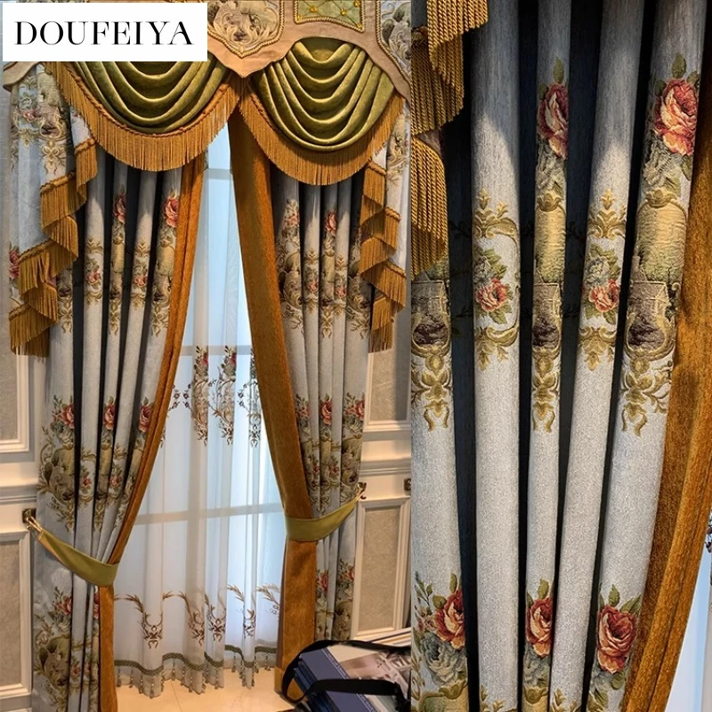 Aangepast formaat!! Europese verduisterende luxe dikke chenille schaduwgordijnen voor woonkamer eetkamer slaapkamer witte tule decor elegant