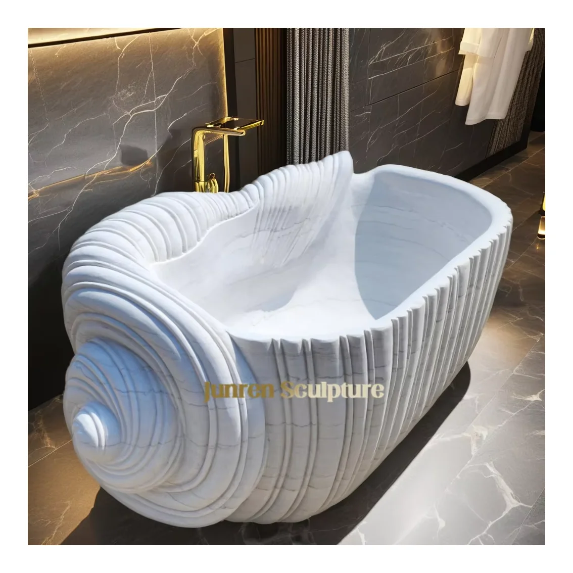 Hotel Customized Solid Natural Stone Conch-shaped Bath Tub Sea Shell Cultured Marble Freestanding Bathtub