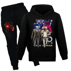 2 adet Set yeni Skibidi tuvalet Hoodie Sweatshirt + takım elbise için 2-16Y erkek kız sonbahar moda Anime karikatür eşofman çocuk giysileri