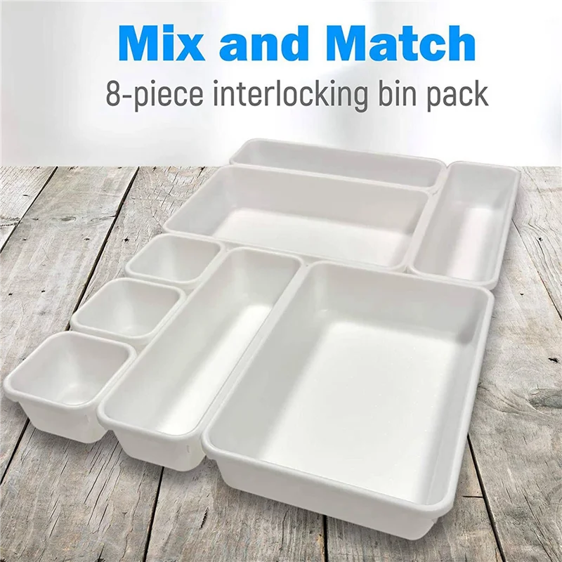 

ABWR-Drawer Organizer (24 PCS) - Interlocking Desk Organizer Tray Drawer Dividers Snap Together For Custom Layout Non Slip