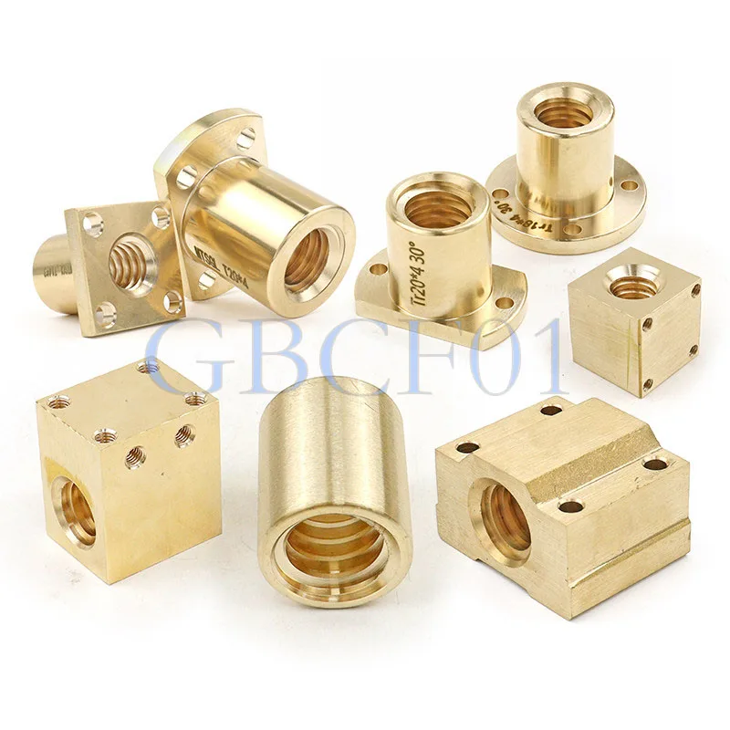 Trapezoidal Leadscrew Nut Box Slide Cylindrical Square Brass Nut T10 T12 T16 T20-T32 T36 Right Left Hand Thread for 3D Printer