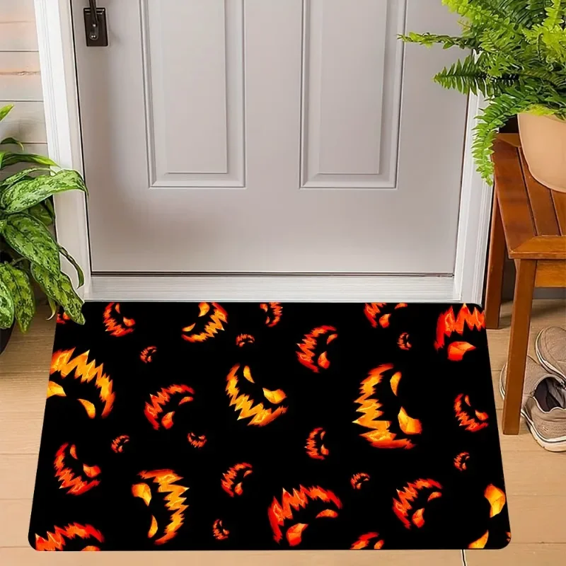 Halloween Bat Pumpkin Carpet Soft Flannel Mat Rug Home Decoration Spider Web Horror Atmosphere Party Non-Slip Floor Decor