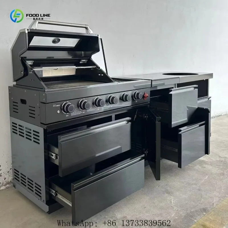 Customized BBQ Gas Grill Black Stainless Steel Propane  Smoker Freestanding Beverage Cooler for Collection
