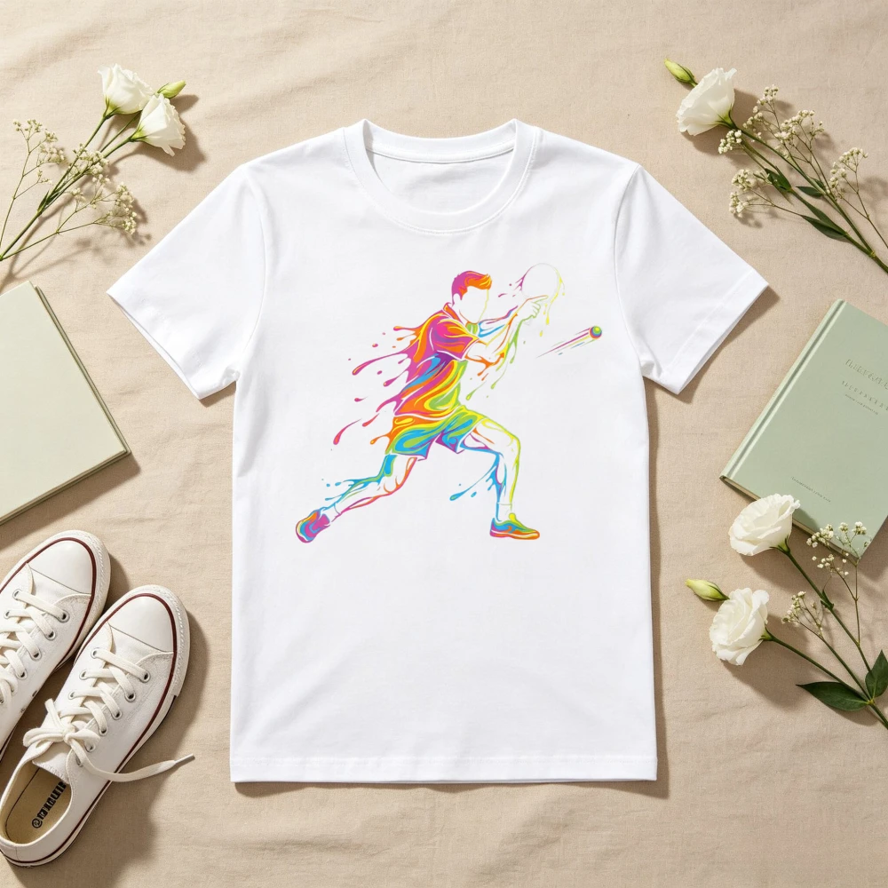 Watercolor Style Table Tennis Player Ping Pong Lovers T-Shirt Casual Fahsion Harajuku Short Sleeve Casual Fashion Unisex Tees
