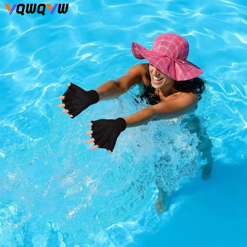 

1Pair Web bed Swim Gloves Aquatic Gloves Waterproof Swimming Training Hand Paddles Fingerless Aqua Flippers