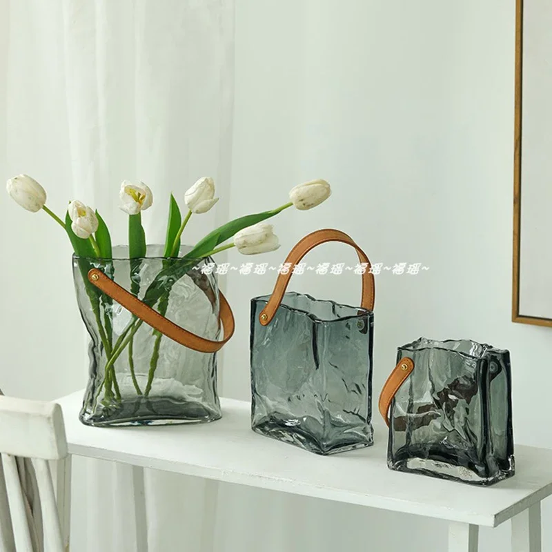 

Flower Bottle Luxury Amber Glass Vase Living Room Decoration Flower Arrangement Hydroponic Planter Room Decor Items Aesthetic