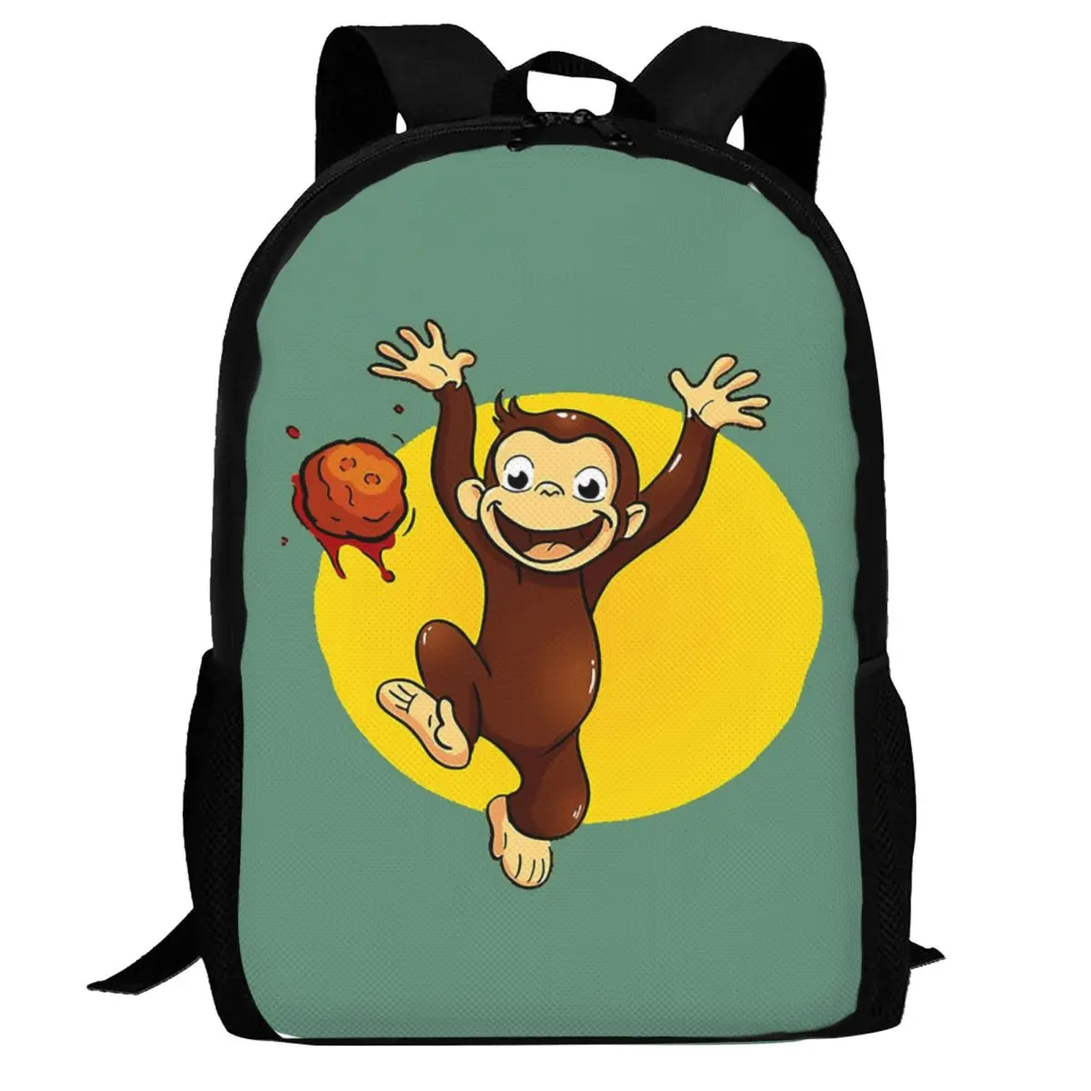 Curious George Monkey Happynes Backpack Daypack Large Capacity Kids BookBag School Bag Shoulder Bags for Men Women