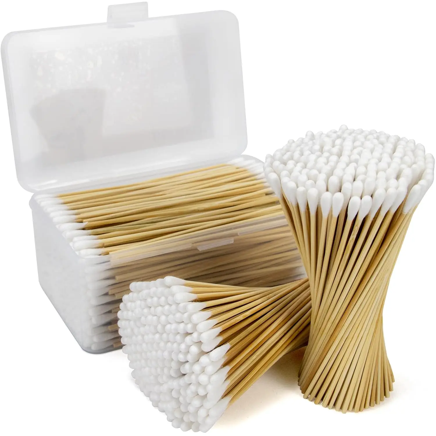 

500 Count 6 Inch Bamboo Cotton Swabs, Biodegradable Tips for Cleaning, Makeup, Pets Care, Storage Case