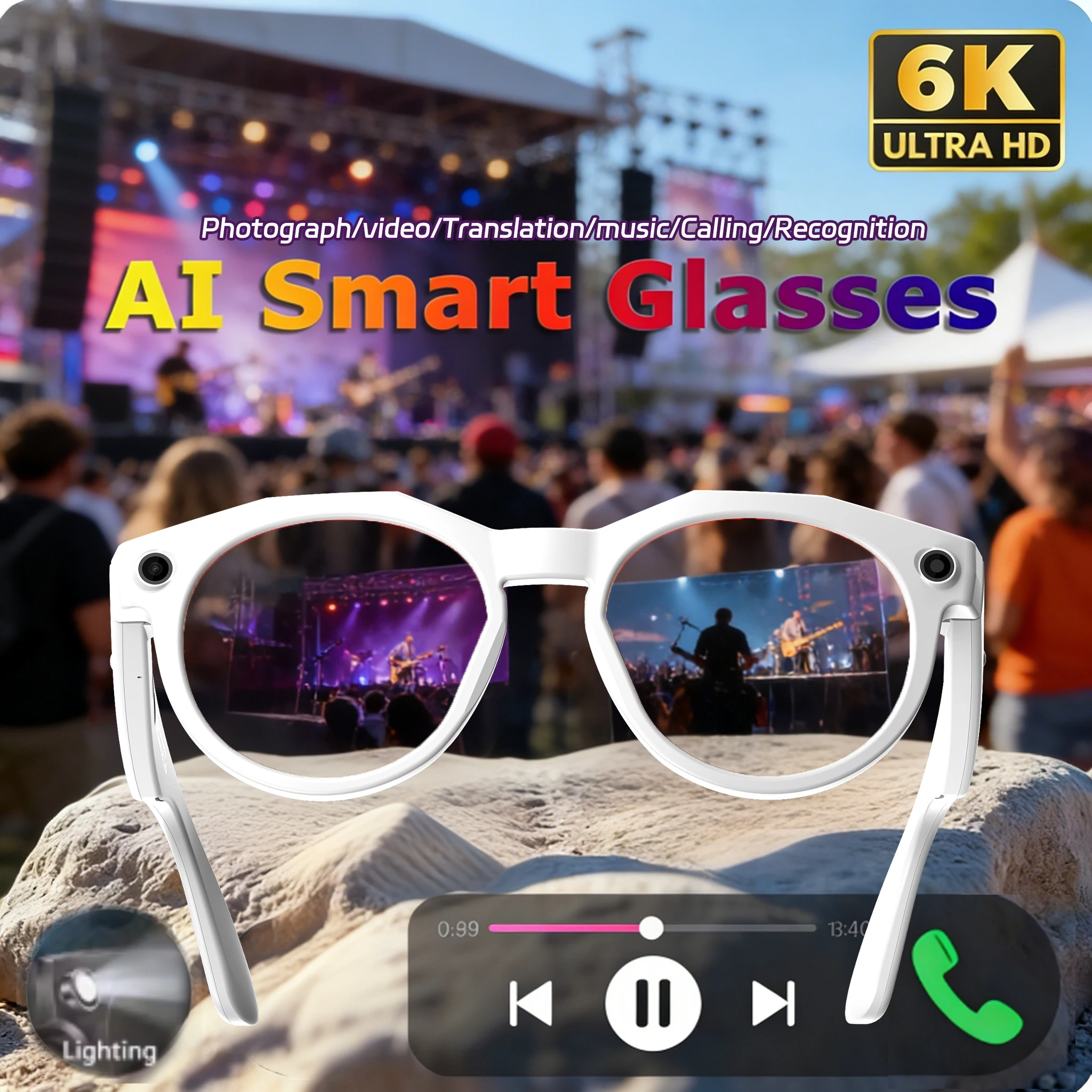 

AI Smart Glasses 8K HD Camera Chat GPT Bluetooth Call Voice Assistant Control Navigation Waterproof Smart Sports Glasses 2026