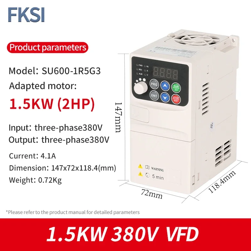 

VFD SU600 1.5KW 380V single-phase input 380V three-phase output adjustable speed drive frequency converter