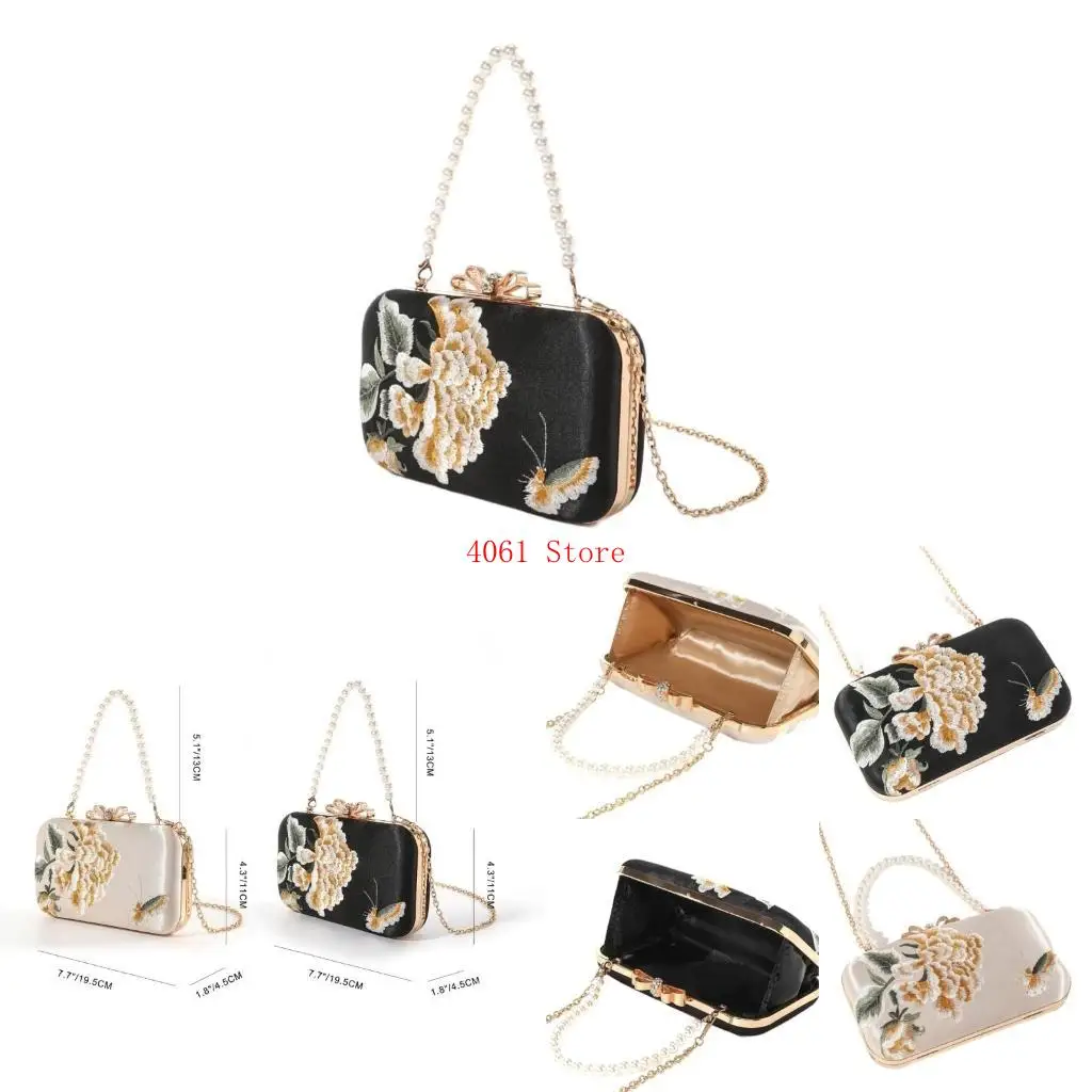 

Chinese Retro Silk Evening Purse With Peony Flower Stitchwork Shoulder Handbag