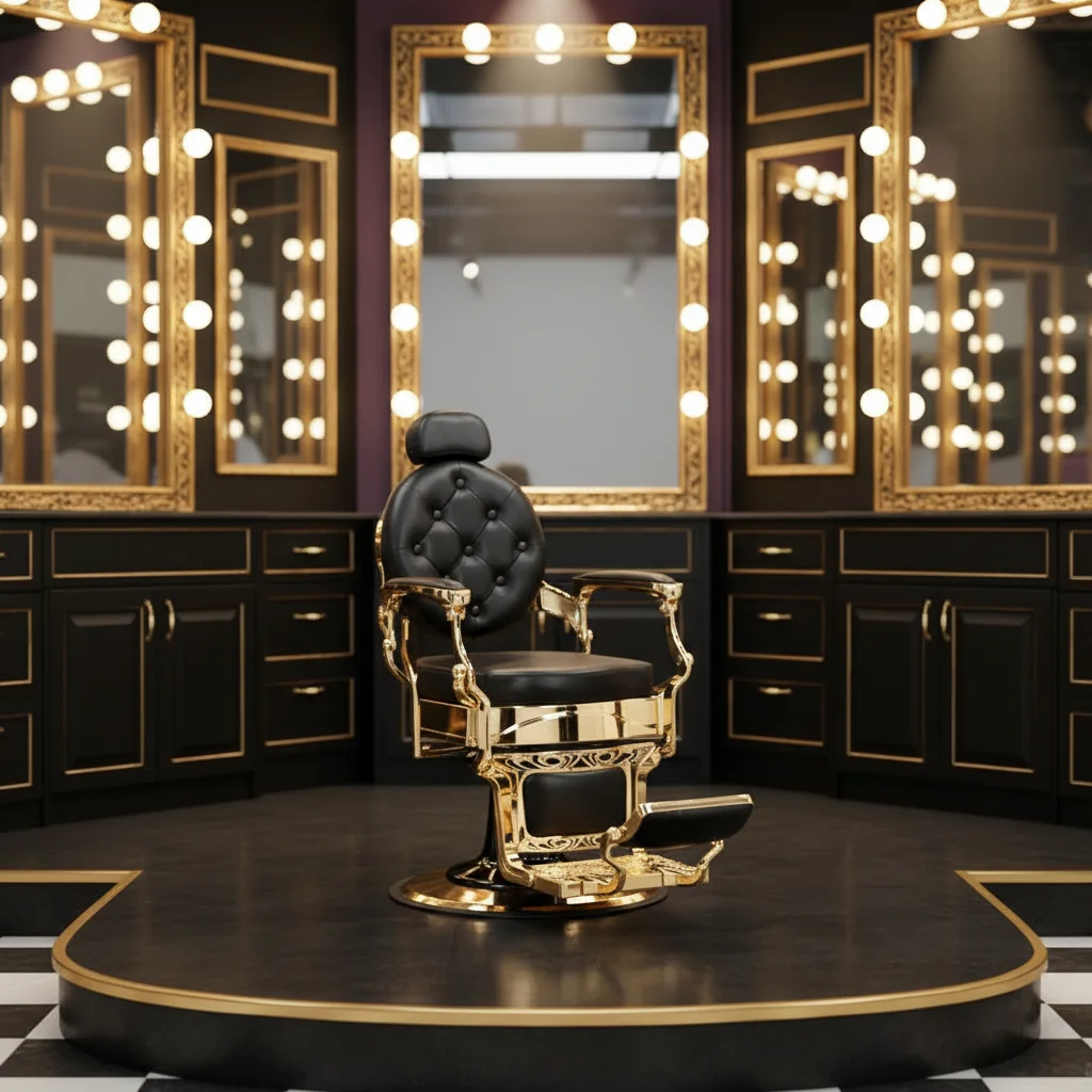 Heavy Duty Modern Hydraulic Hairdressing Chair, Gold Plated, Versatile, Hydraulic Tilting, Foldable, School Use, Durable