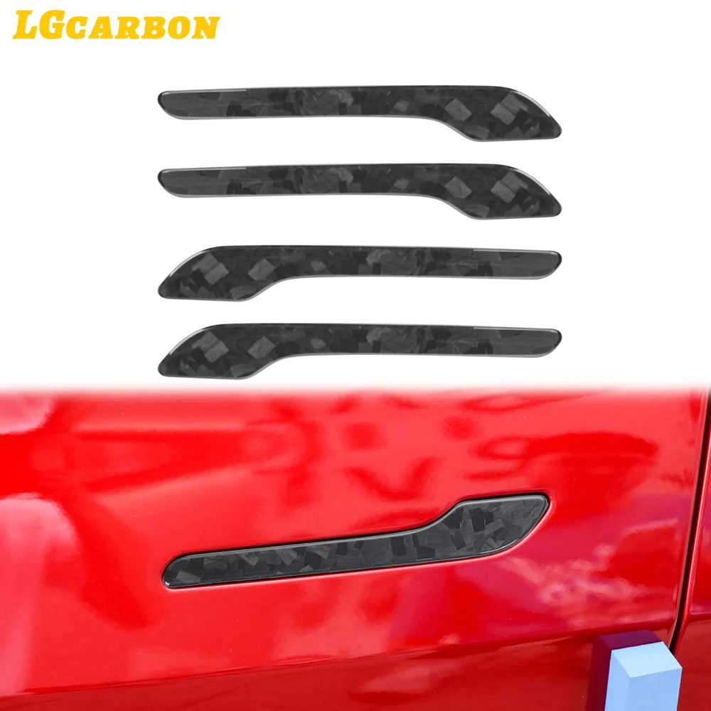 

LGcarbon 4Pcs Forged Carbon Fiber Car Door Handle Cover For Tesla Model 3 Model Y Exterior Trim Interior Accessories