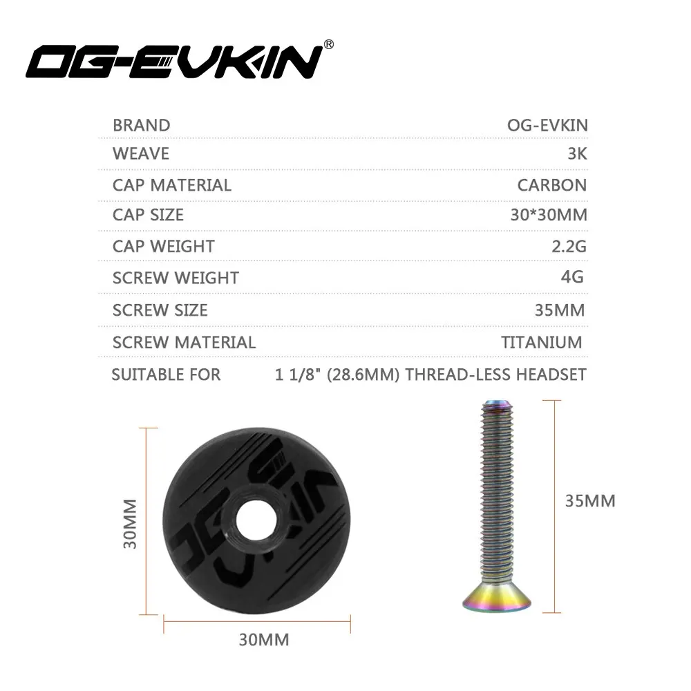 OG-EVKIN HC-001 Carbon Fiber Headset Top Cap Titanium Bolt M6 X 35mm 1-1/8\