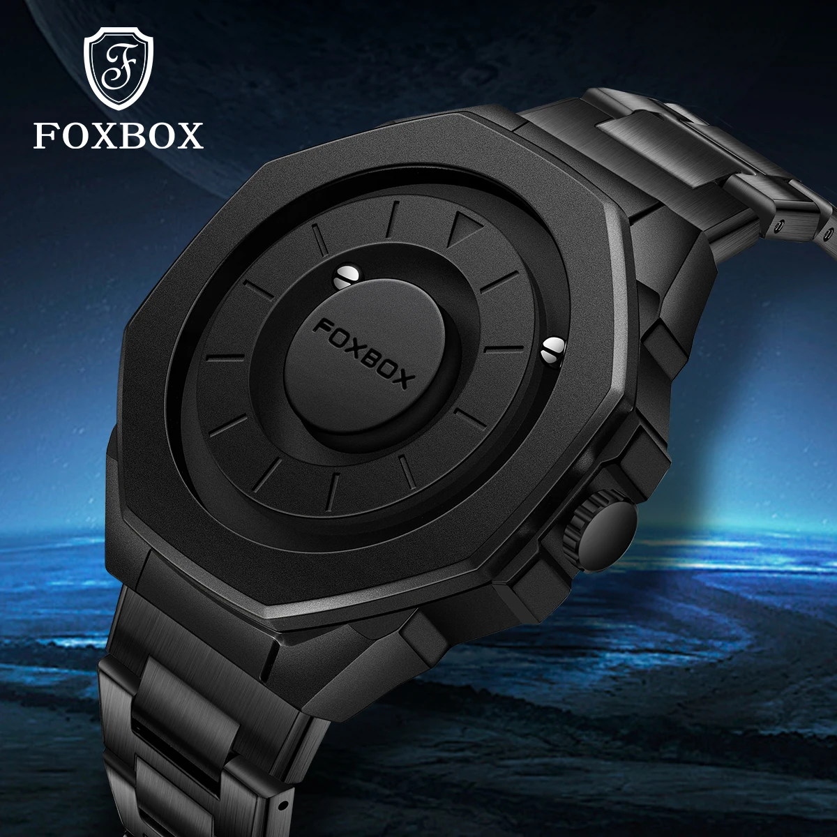 FOXBOX Top Luxury Men Quartz Watches Magnetic Levitation Hollow Out Stainless Steel Waterproof Men Watches Relogios Masculino