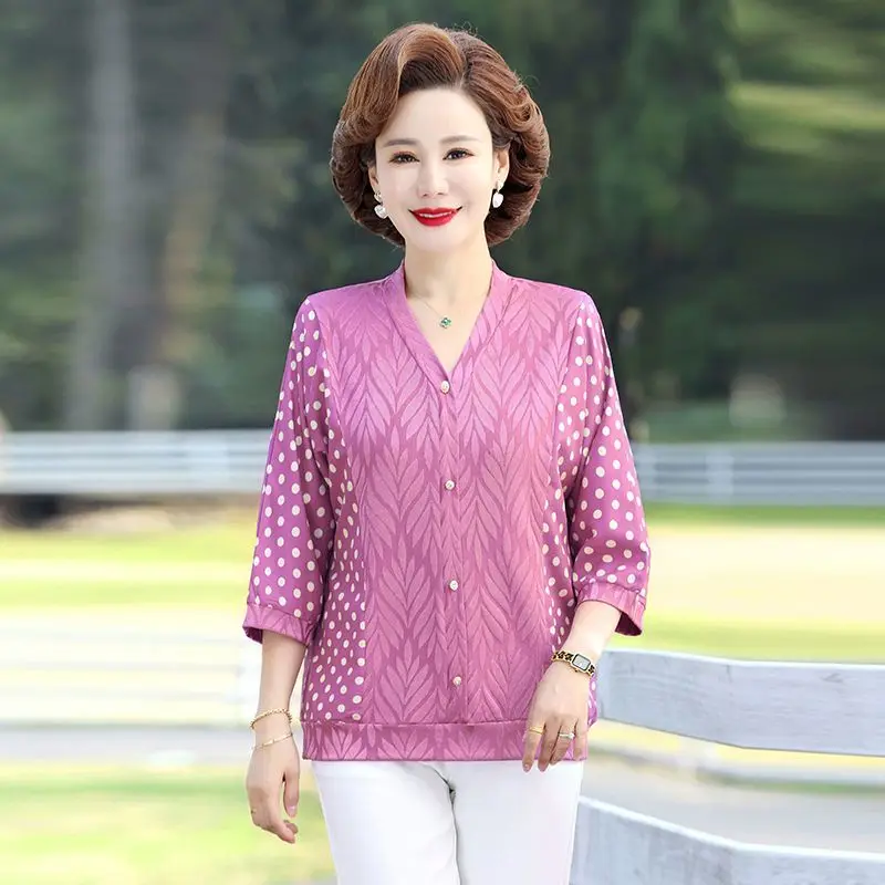 

Summer New Style Women's Mid-sleeved Tops Fashionable Three-quarter Sleeve Thin Shirt