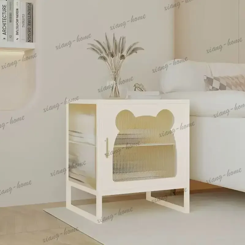 LSGlossy Designer Bedside Table Glass Clear Classic Wooden Modern Bedside Table White Unique Mesita De Noche Bedroom Furniture
