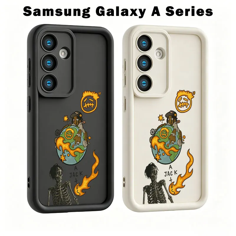 Rapper Skeleton Flame Case For Samsung A73 A57 A56 A55 A54 A53 A52 A36 A35 A34 A33 A32 A26 A25 A24 A17 A16 A15 A14 A07