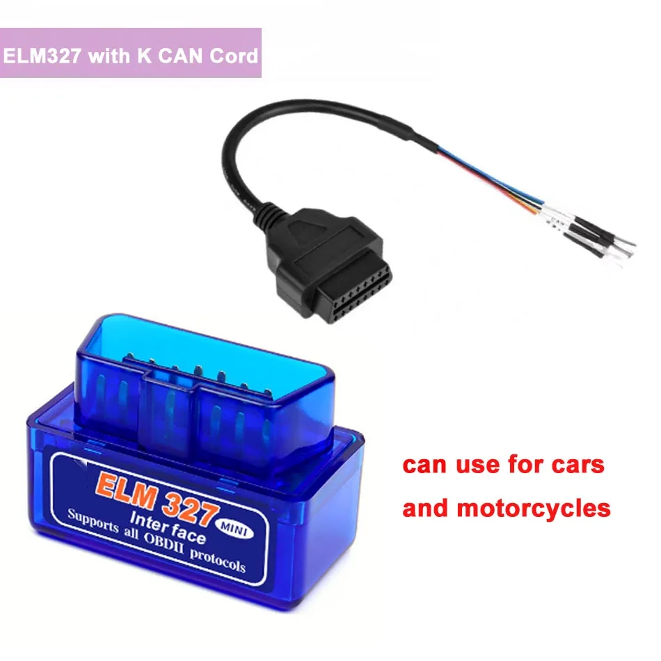 Mini Elm327 OBD2 with OBD Female 16 Pin K Line Can Line Jumper Tester K+can Cable for Motorcycle Car Fault Code Reader Cleaner