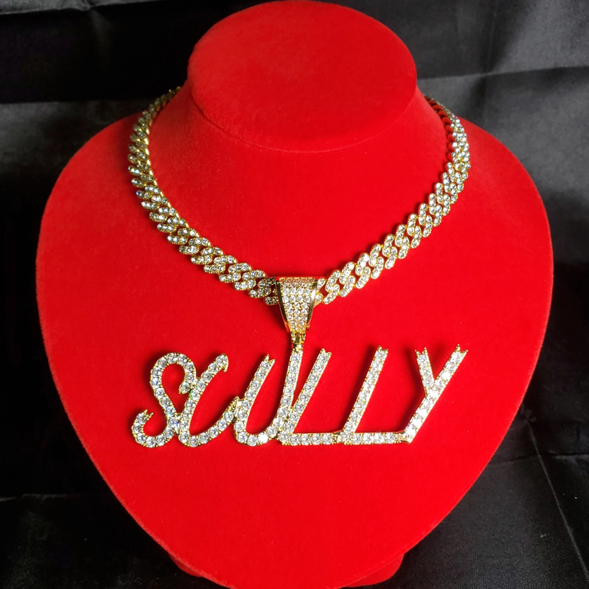 CUSTOMIZED Brush Font Letters Pendant with 9mm Cuban Chain Icy Zirconia Name Necklace Hip-Hop Jewelry Perfect Birthday Gifts