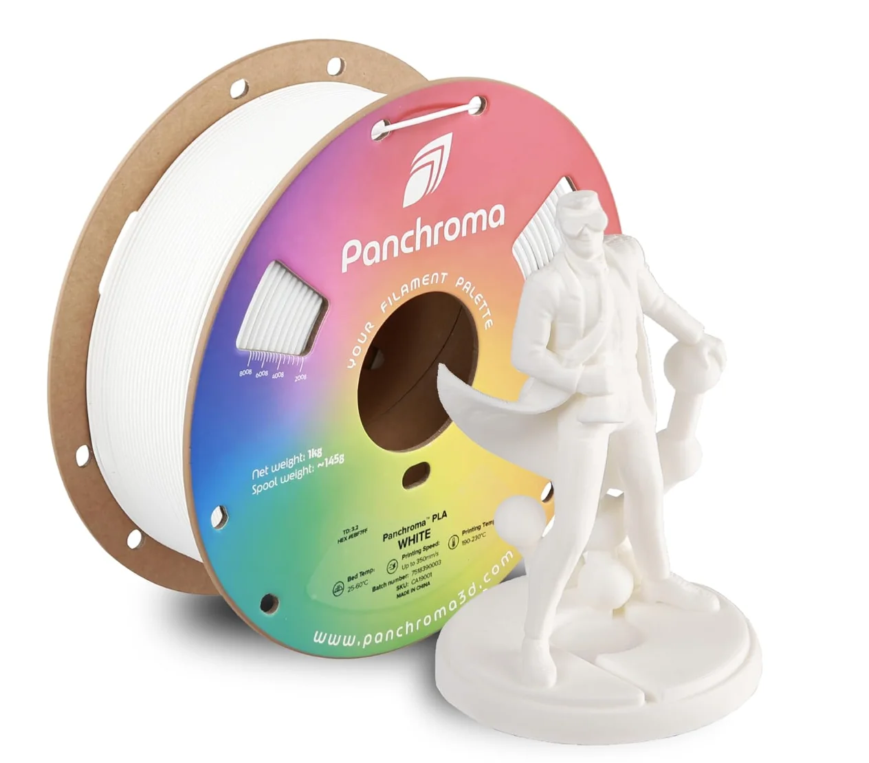 

Panchroma PLA White 3D Printer Filament, 1.75mm, 1kg Spool, Easy to Print, High Speed Printing, Tangle Free