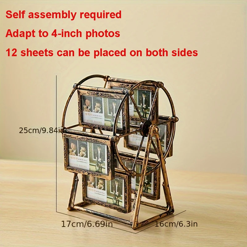 4/5/6/7/8 Inch Resin Photo Frames Vintage Picture Frame Room Decor Desktop Carved Ferris Wheel Rotating Self Installed Model