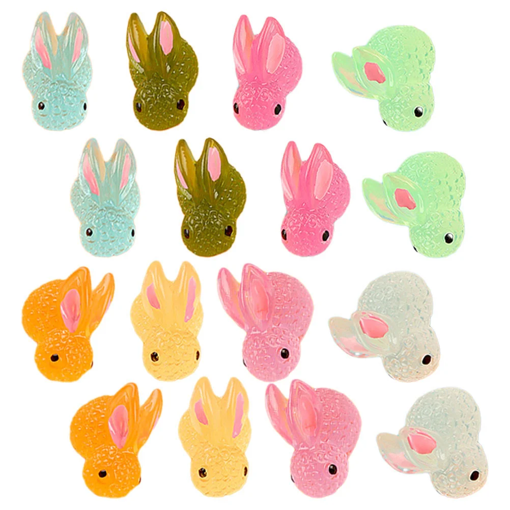 

16 Pcs Glow-in-the-dark Rabbit Mini Bunny Figurines Desktop Ornaments Statues Animal Miniature Tiny Decors Resin