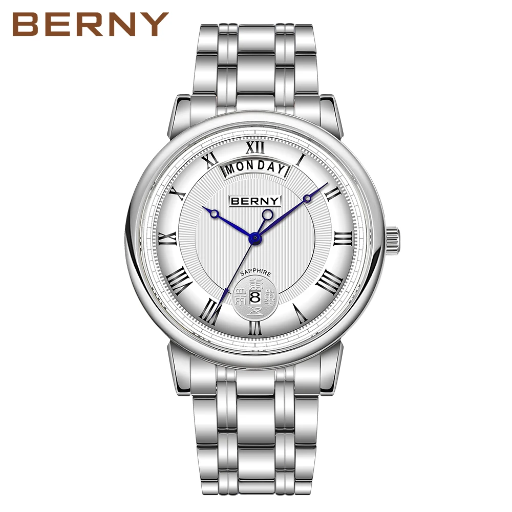 BERNY Men Quartz Watch Miyota VJ55 Top Quality Luxury Brand Day Top Stainless Steel Wristwatch Sapphire Waterproof Watch for Men image 3