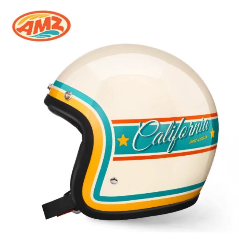 High strength fiberglass classic retro Open face 3/4 helmet, For Harley Davidson Cruise Motorcycle Protective Helmet AMZ 818
