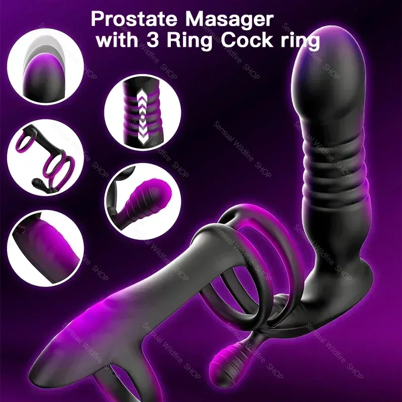 Męski masażer prostaty bezprzewodowy Anal Butt Plug wibrator stymulator krocza Penis Cock Ring masturbacja dla par