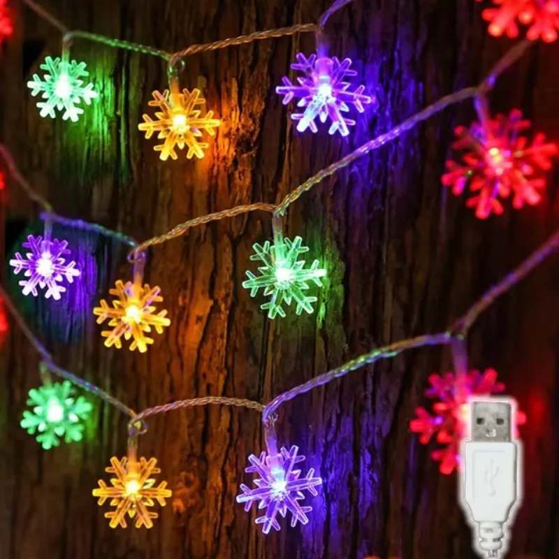 40/20/10 LED USB Christmas Hanging Snowflake Light, Holiday Christmas Tree Fairy Decoration Light String, Wedding,birthday Party
