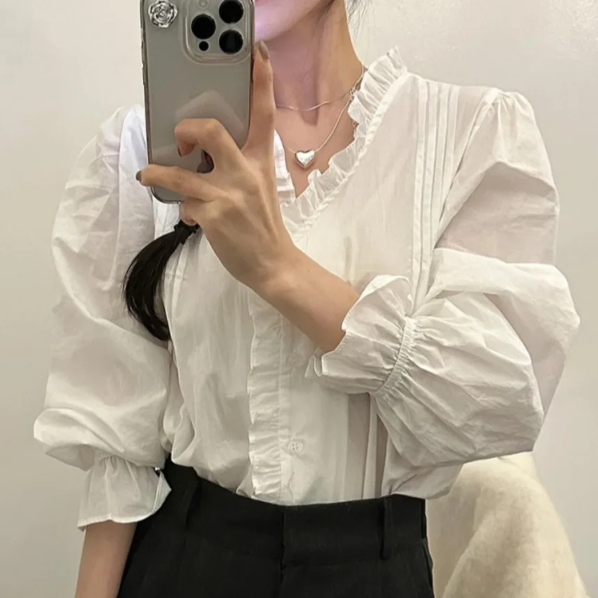 

Шикарная осенне-зимняя длинная блузка све, винтажная дизайнерская блузка с рюшами и подолом, модная женская блузка Agel Small Design Sense