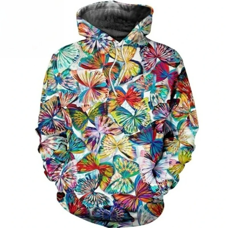 2025 New Fashion Girls' Women's 3D American Flag Printed Sportswear Clothing Men's Butterfly Pattern Hoodie