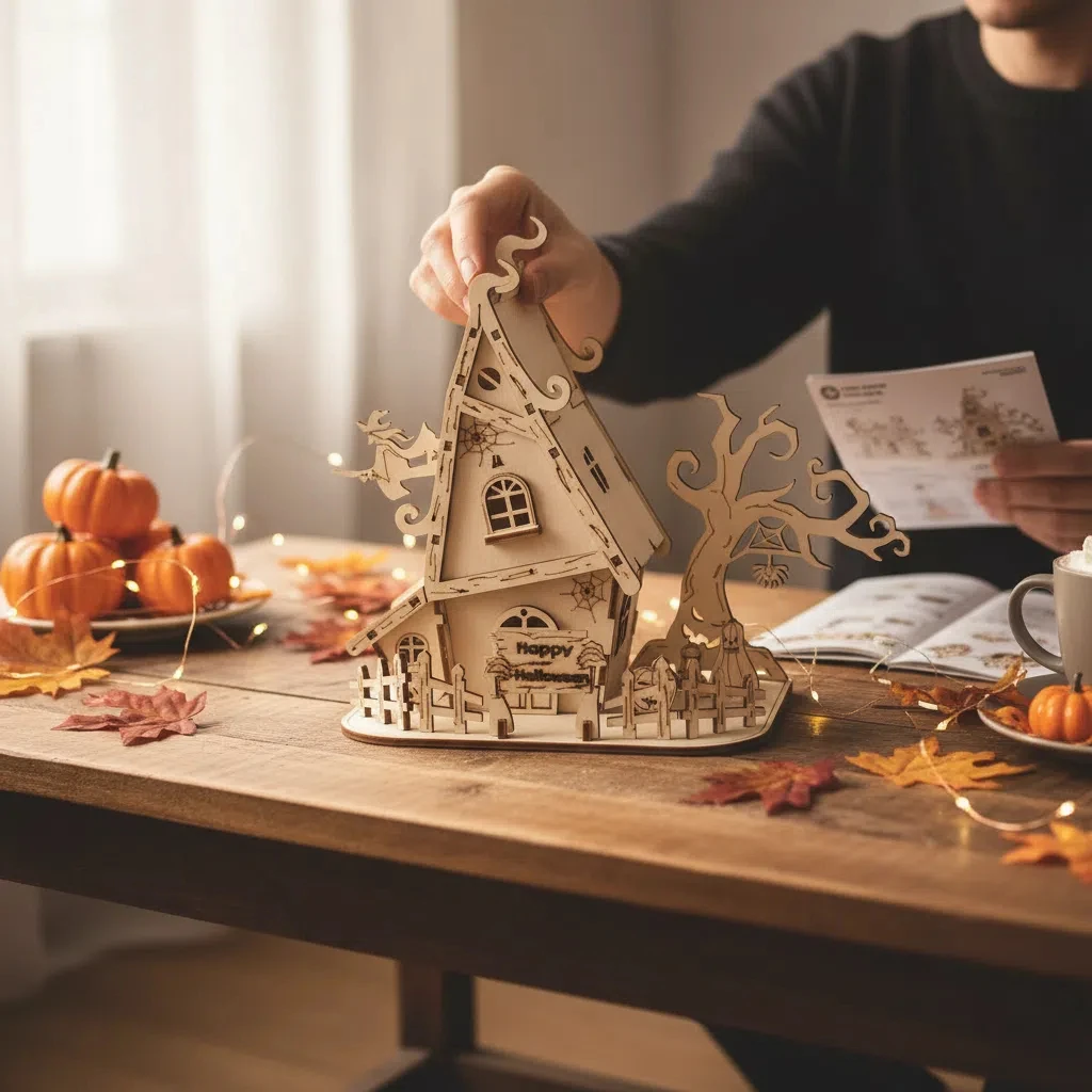 OUZEY 3D بيت شجرة خشبي مسكون - مجموعة نماذج تجميع DIY للهالوين، مشروع حرفي مخيف للبالغين والمراهقين من سن 14 عامًا فما فوق #5