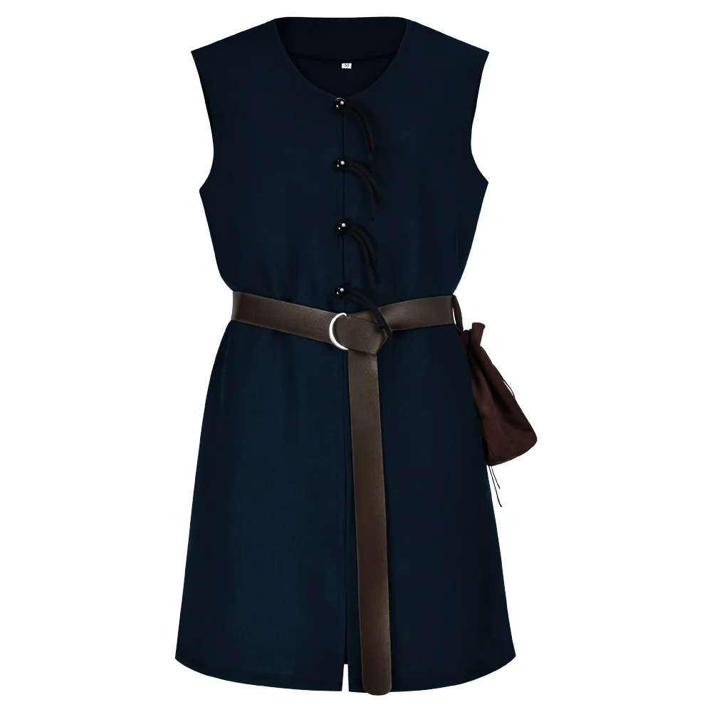 Medieval Viking Tunic Shirt V-Neck Sleeveless With Belt Mid Length Cosplay Performance Halloween Costume Pirate - view 4
