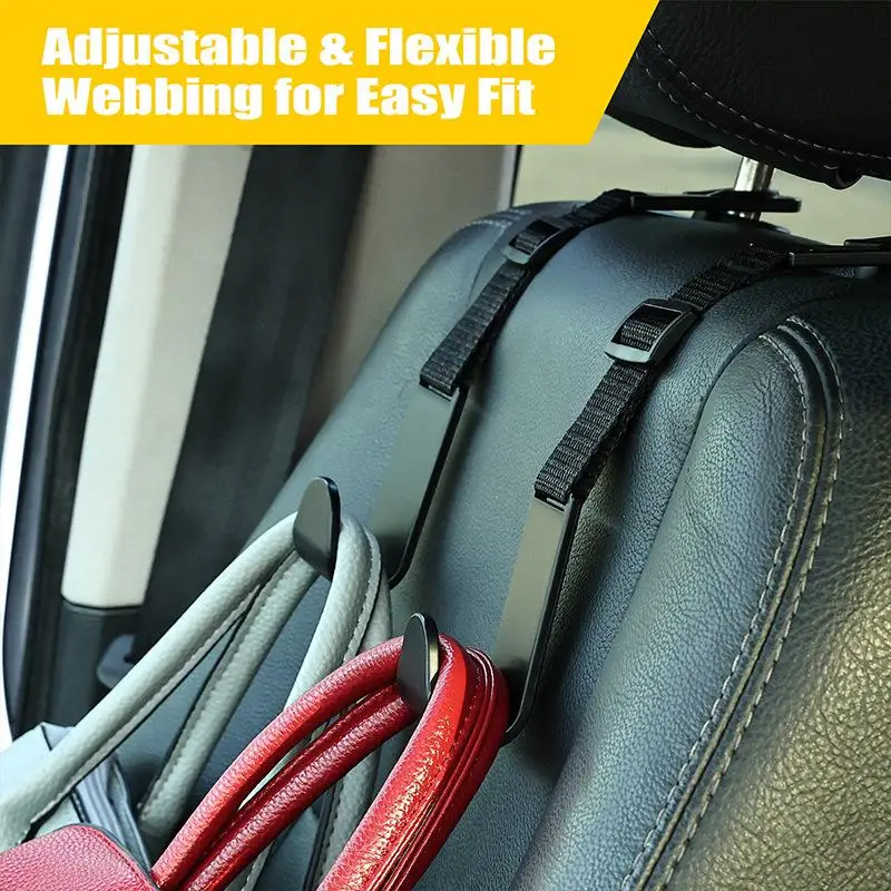 

Easy Installation Car Seat Headrest Hooks 4Pcs, Adjustable Storage Clips Auto Fastener, Reusable Car Interior Accessories