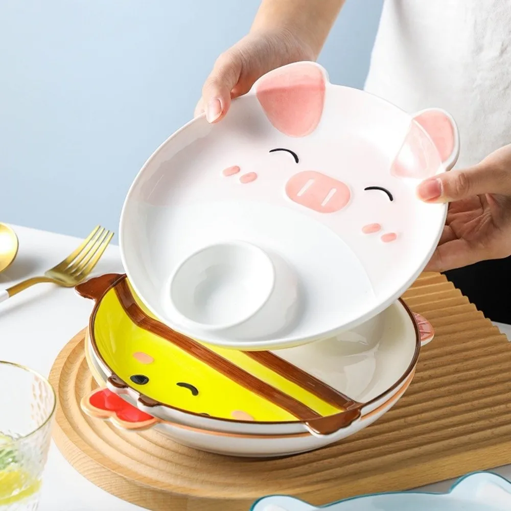Ceramic Dipping Sauce Dish Japanese Style Animal Shape Cow Sushi Plate Dipping Sauce Compartment Thicken Split Plate Restaurant