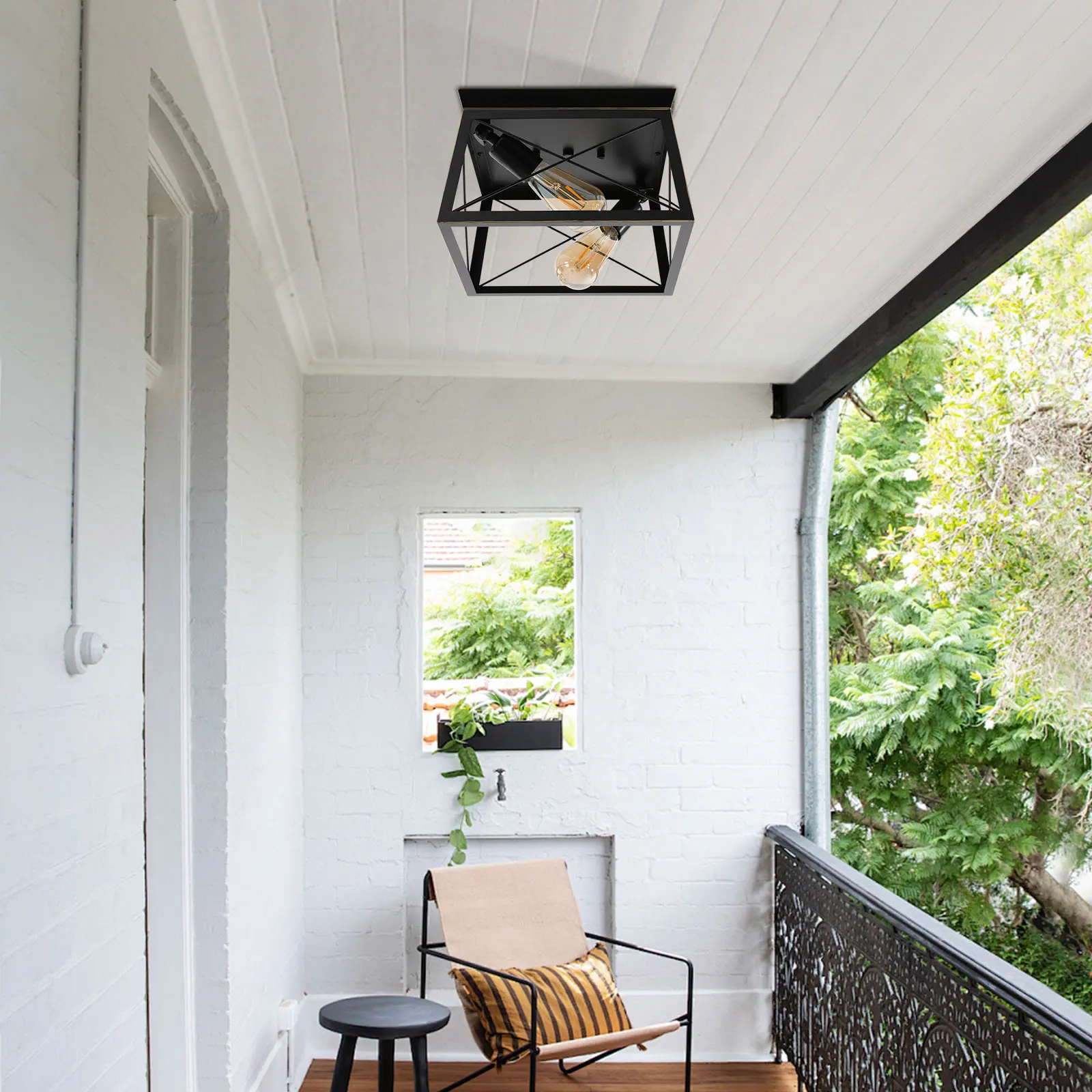 アイアンフレーム付きシーリングライト、60W電球対応、107.64フィート²の照明カバー範囲、調光可能、家庭やオフィスに簡単に設置可能